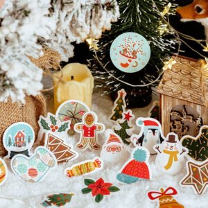 christmas boxed stickers greetings labels christmas trees snowmen b2