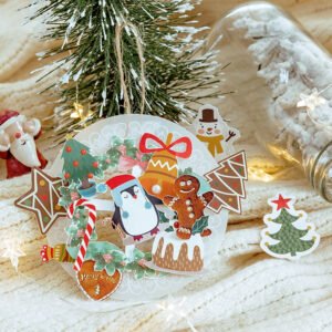 christmas boxed stickers greetings labels christmas trees snowmen b3