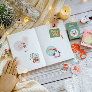 christmas boxed stickers greetings labels christmas trees snowmen b4