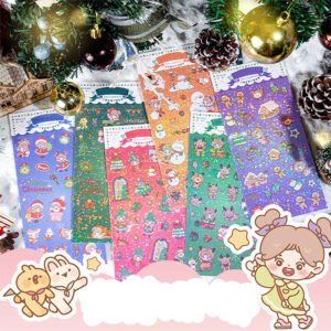christmas coated paper sticker tree snowman ribbon reindeer santa claus candy a