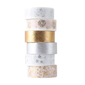 christmas gold and silver foil basic washi tape set 6 rolls b2