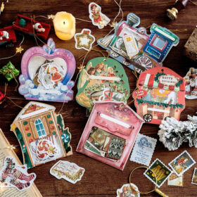 Christmas Gold Foil Coated Paper Stickers - Labels, Stamps, Wreaths, Dinner Party, Desserts, Angels