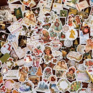 christmas gold foil coated paper stickers labels stamps wreaths dinner party desserts angels b4