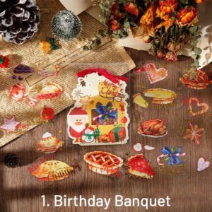 christmas gold foil pet sticker pack birds letters santa claus plants food sku 1