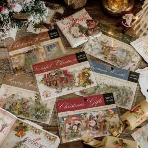 Christmas Gold Foil Clear Transparent Stickers - Plants, Greetings, Wreaths, Snowmen, Animals