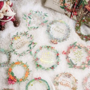 Christmas Gold Foil Clear Transparent Stickers - Plants, Greetings, Wreaths, Snowmen, Animals christmas gold foil pet stickers plants greetings wreaths snowmen animals c