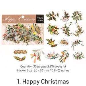 Christmas Gold Foil Clear Transparent Stickers - Plants, Greetings, Wreaths, Snowmen, Animals christmas gold foil pet stickers plants greetings wreaths snowmen animals sku 1