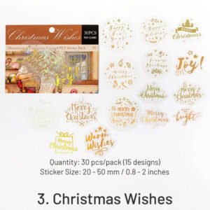 Christmas Gold Foil Clear Transparent Stickers - Plants, Greetings, Wreaths, Snowmen, Animals christmas gold foil pet stickers plants greetings wreaths snowmen animals sku 3