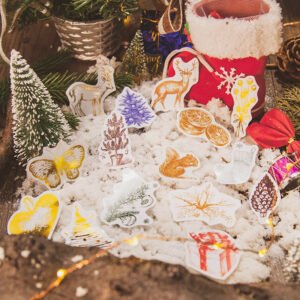 Christmas Gold Foil Clear Transparent Stickers - Reindeer, Food, Gifts, Tree