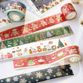 Christmas Gold Foil Washi Tape - Snowflake, Dinner Party, Flags, Tree