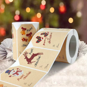 Christmas Kraft Stocking Snowman Reindeer Sticker