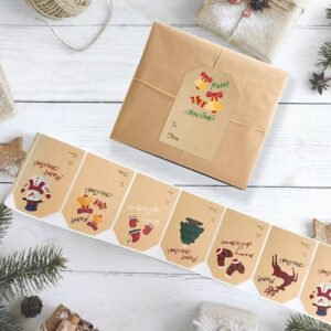 christmas kraft stocking snowman reindeer sticker b2