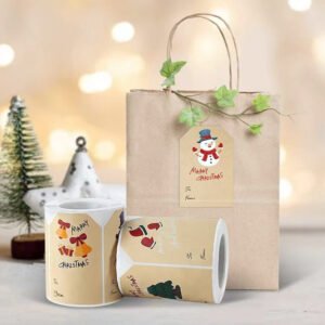christmas kraft stocking snowman reindeer sticker b3