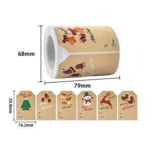 christmas kraft stocking snowman reindeer sticker sku