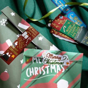 christmas long gold foil stickers trees snowmen greetings santa claus b2