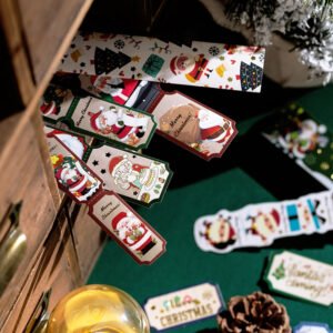 christmas long gold foil stickers trees snowmen greetings santa claus b6