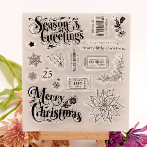 Christmas Text Snowflake Leaves Clear Silicone Stamps