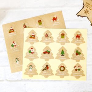 christmas tree shaped kraft sticker a