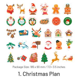 christmas washi stickers tree snowflake snowman reindeer santa claus greetings sku 1