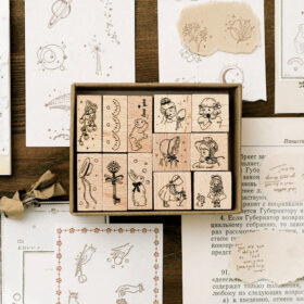 Collection of Everything Series Retro Wooden Rubber Stamp Set