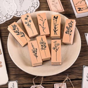Collection of Flowers and Plants Series Vintage Botanical Wooden Stamp Set collection of flowers and plants series vintage botanical wooden stamp set b4