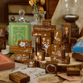 Collector's Notes Vintage Botanical Wooden Rubber Stamp Set