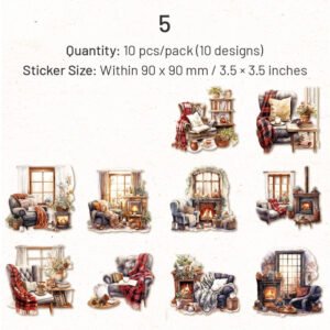Cozy Room Clear Transparent Stickers - Flower Garden, Sofa, Windowsill, Fireplace, Study cozy room pet stickers flower garden sofa windowsill fireplace study sku 5