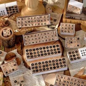 Creative Cute Alphabet Number Wooden Rubber Stamp Set
