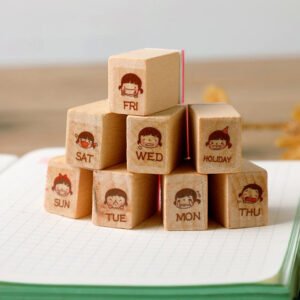 Cute Girl Weekly Journal Wood Rubber Stamp Set