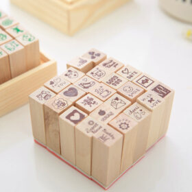 Cute Mini Cartoon Boxed Wooden Rubber Stamp Set