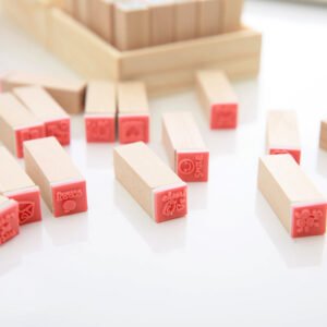 cute mini cartoon boxed wooden rubber stamp set c