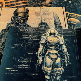 Cyber Steampunk Dark Mechanical Junk Journal Background Paper