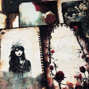 dark gothic ruin graveyard ghost rose junk journal paper b2