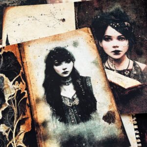 dark gothic ruin graveyard ghost rose junk journal paper b3