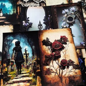 Dark Gothic Ruin Graveyard Ghost Rose Junk Journal Paper