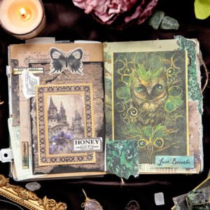 dark halloween scrapbook paper forest rose steampunk architecture b7