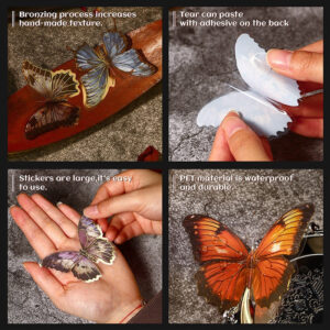 Dark Hot Stamping Gold Butterfly Clear Transparent Stickers Side View -