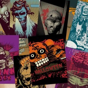 dark skulls halloween scrapbook paper3