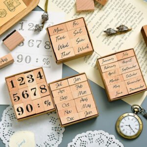 Date & Number Wooden Rubber Stamp Set
