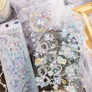 dreamy holographic hot stamping floral pet stickers b4