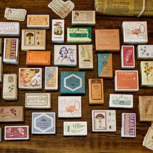 earthly world vintage text illustration wooden rubber stamp a