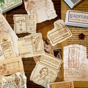 earthly world vintage text illustration wooden rubber stamp b