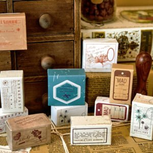 Earthly World Vintage Text Illustration Wooden Rubber Stamp