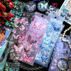 Embossed Holographic Silver Butterfly Vinyl Stickers