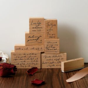 English Words Phrases Wooden Rubber Stamp Set