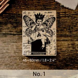 european retro little girl with butterfly wings wooden rubber stamp sku 1