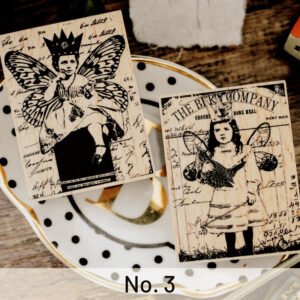 european retro little girl with butterfly wings wooden rubber stamp sku 3
