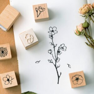 fantasy utopia flower plant wooden rubber stamp set b2