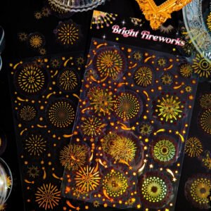 fireworks series holographic hot stamping pet sticker sheet b2