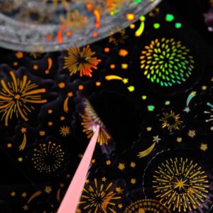 fireworks series holographic hot stamping pet sticker sheet c3